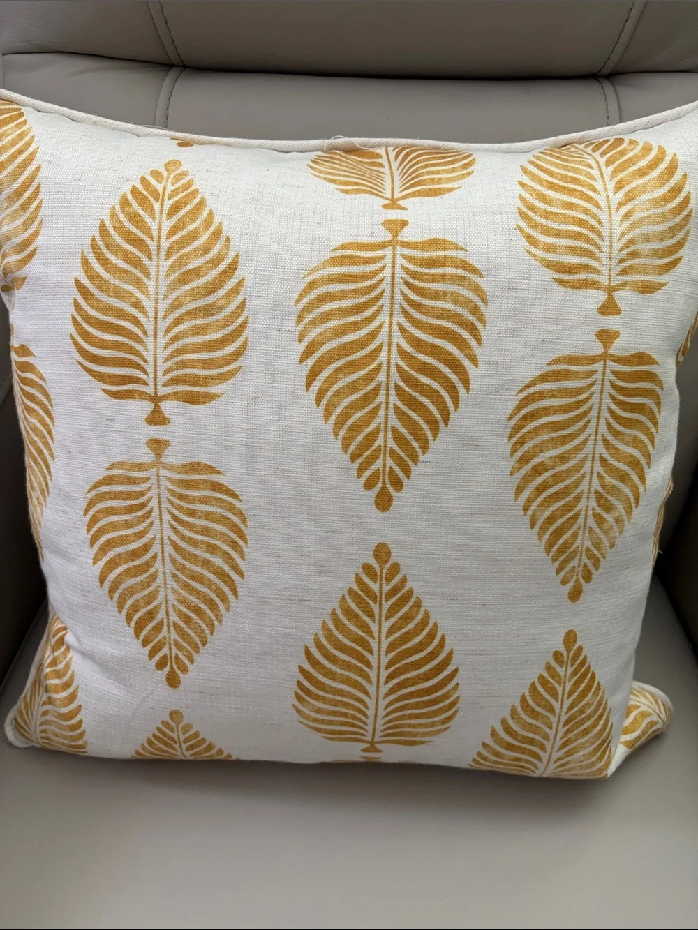 Golden Leaf Print Accent Pillow Form - White and Yellow
